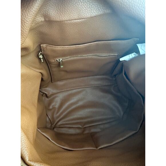 FAWN DESIGN BACKPACK brown/camel color faux leather. Preowned gently used - Picture 7 of 7